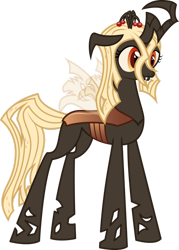 Size: 756x1056 | Tagged: safe, artist:stargazeschrecken1, oc, oc only, oc:queen myrrha, changeling, changeling queen, brown changeling, changeling oc, changeling queen oc, female, simple background, solo, transparent background, vector, yellow changeling