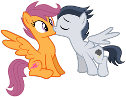 Size: 712x547 | Tagged: source needed, useless source url, safe, artist:dreamcasterpegasus, rumble, scootaloo, cute, cutealoo, daaaaaaaaaaaw, female, kissing, male, older, rumblebetes, rumbloo, shipping, shocked, straight, surprise kiss, surprised, wingboner