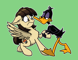 Size: 1650x1276 | Tagged: safe, artist:latecustomer, wild fire, duck, bedroom eyes, crossover, crossover shipping, daffy duck, inside joke, interspecies, looney tunes, sibsy, simple background