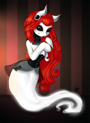 Size: 660x900 | Tagged: safe, artist:tt-n, oc, oc only, ghost, black sclera, piercing, solo