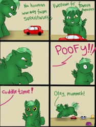 Size: 768x1024 | Tagged: safe, artist:waggytail, fluffy pony, comic, cute, hugbox, solo, toy cars