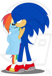 Size: 743x1076 | Tagged: safe, artist:colorsplasharts, carrying, crossover, crossover shipping, interspecies, shipping, sonic the hedgehog, sonic the hedgehog (series), sonicdash, watermark