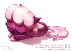 Size: 500x360 | Tagged: safe, artist:nattherat, cheerilee, filly, simple background, sleeping, solo, younger