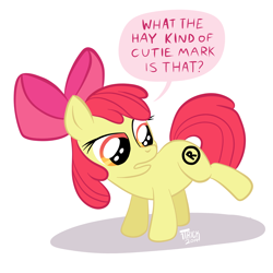 Size: 3600x3600 | Tagged: safe, artist:1trick, apple bloom, cutie mark, fail, parody, solo, trademark