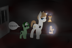 Size: 1500x1000 | Tagged: safe, artist:askponyromano, amnesia, amnesia the dark descent, clementine (walking dead), oil lamp, pewdiepie, ponified, stephano, the walking dead, the walking dead game