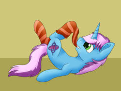 Size: 1280x970 | Tagged: safe, artist:miraisora, oc, oc only, oc:gyro tech, unicorn, clothes, socks, striped socks