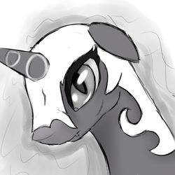 Size: 1000x1000 | Tagged: safe, artist:chapaevv, nightmare moon, alicorn, pony, female, horn, mare, monochrome, solo