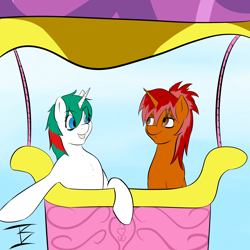 Size: 4000x4000 | Tagged: safe, artist:infernalbeggar, gusty, oc, pony, unicorn, hot air balloon