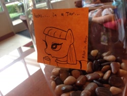 Size: 1024x768 | Tagged: safe, artist:postitpony, derpibooru import, maud pie, everfree northwest, monochrome, rock, solo, sticky note, traditional art