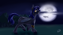 Size: 1920x1080 | Tagged: safe, artist:archonix, oc, oc only, bat pony, pony, commission, moon, night, solo, unshorn fetlocks