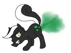 Size: 1108x823 | Tagged: safe, artist:jovialpony, oc, oc only, oc:jovial, original species, skunk, skunk pony, fart, fart noise, male, onomatopoeia, solo, sound effects