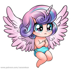 Size: 700x632 | Tagged: safe, artist:racoonsan, princess flurry heart, human, the crystalling, crying, cute, daaaaaaaaaaaw, diaper, horned humanization, humanized, solo, winged humanization