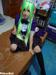 Size: 3240x4320 | Tagged: safe, artist:ribbonbell, lemon zest, human, equestria girls, clothes, cosplay, costume, crystal prep academy uniform, headphones, irl, irl human, photo, photography, pleated skirt, school uniform, self ponidox, skirt, socks