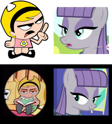 Size: 839x929 | Tagged: safe, maud pie, maud pie (episode), comparison, mandy, serious face, smiling, the grim adventures of billy and mandy, when she smiles