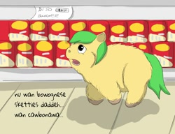 Size: 1124x862 | Tagged: safe, artist:carpdime, derpibooru import, fluffy pony, shopping, solo, spaghetti sauce, supermarket