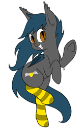 Size: 978x1500 | Tagged: safe, artist:silver1kunai, oc, oc only, oc:speck, bat pony, pony, clothes, grin, smiling, socks, solo, striped socks