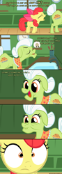 Size: 1050x2955 | Tagged: safe, artist:navitaserussirus, derpibooru import, apple bloom, granny smith, applebuse, comic, cute, implied abuse, kitchen sink, scrunchy face, vulgar