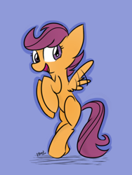 Size: 768x1024 | Tagged: safe, artist:leetle-pink-fudge, derpibooru import, scootaloo, pegasus, pony, female, filly, simple background, solo