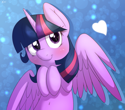 Size: 4000x3500 | Tagged: safe, artist:fluffyxai, twilight sparkle, twilight sparkle (alicorn), alicorn, pony, belly button, blushing, cute, female, heart, looking at you, mare, solo, spread wings, twiabetes