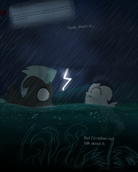 Size: 1280x1599 | Tagged: safe, artist:dtcx97, rumble, thunderlane, pegasus, pony, ask, brothers, caught, colt, duo, flashback, hydrophobia, lightning, male, post-crusade, rain, scared, storm, swimming, thunderstorm, traumatized, tumblr, water