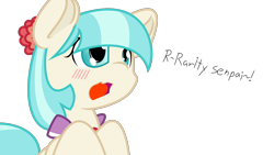 Size: 1920x1080 | Tagged: safe, artist:dshou, artist:tyler611, derpibooru import, coco pommel, blushing, dialogue, implied rarity, senpai, simple background, solo, transparent background