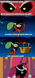 Size: 580x1292 | Tagged: safe, derpibooru import, lord tirek, exploitable meme, meme, picnic basket, scorpan's necklace, the picnic, tirek vs everyone meme, wander (wander over yonder), wander over yonder