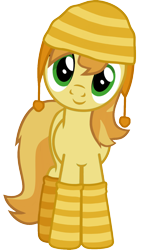 Size: 834x1473 | Tagged: safe, artist:austiniousi, artist:kitkatlover17, braeburn, clothes, cute, hat, recolor, socks, solo, striped socks