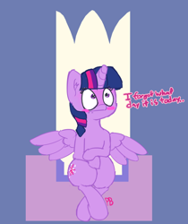 Size: 540x643 | Tagged: safe, artist:pabbley, twilight sparkle, twilight sparkle (alicorn), alicorn, pony, 30 minute art challenge, confused, female, mare, solo, throne