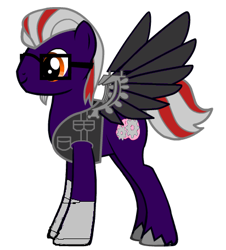 Size: 412x456 | Tagged: safe, derpibooru import, oc, oc only, oc:gearhead, cyborg, pegasus, pony, pony creator, augmented, claws, description is relevant, donut steel, glasses, goatee, inventor, prosthetic limb, prosthetic wing, prosthetics, scientist, solo, thinking