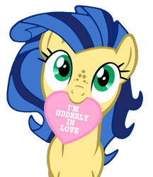 Size: 1280x1482 | Tagged: safe, artist:stealth1546, oc, oc only, oc:milky way, pony, bronybait, cute, female, implied crotchboobs, mare, milkybetes, mouth hold, pun, simple background, solo, transparent background, valentine, vector