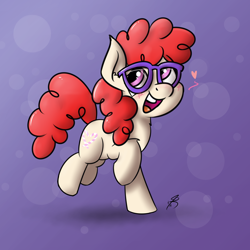 Size: 1280x1280 | Tagged: safe, artist:jorobro, twist, blushing, cute, fluffy, glasses, heart, open mouth, running, smiling, solo