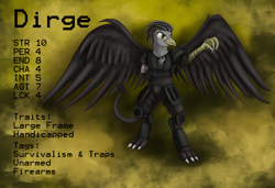 Size: 2100x1440 | Tagged: safe, artist:pantzar, derpibooru import, oc, oc only, griffon, fallout equestria, amputee, reference sheet, solo