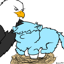 Size: 720x720 | Tagged: safe, artist:fillialcacophony, derpibooru import, eagle, fluffy pony, egg, impending doom, nest, sleeping