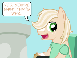 Size: 640x480 | Tagged: safe, artist:aha-mccoy, derpibooru import, oc, oc only, oc:jay aaron mclovin, earth pony, pony, hospital gown, male, solo, speech bubble, stallion, wheelchair