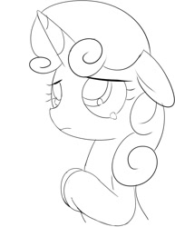 Size: 602x779 | Tagged: safe, artist:mcsadat, derpibooru import, sweetie belle, grayscale, monochrome, simple background, solo