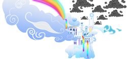 Size: 6000x2775 | Tagged: safe, artist:azure-vortex, derpibooru import, cloud, cloudsdale, cloudy, lightning, no pony, rainbow, rainbow waterfall, simple background, stormcloud, transparent background, vector, weather factory