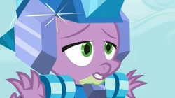 Size: 1440x809 | Tagged: safe, screencap, spike, dragon, inspiration manifestation, armor, crystal armor, solo