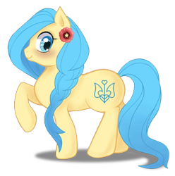 Size: 500x505 | Tagged: safe, artist:fannochka, blushing, looking at you, nation ponies, raised hoof, smiling, solo, ukraine