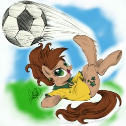 Size: 2000x2000 | Tagged: safe, artist:jadedjynx, derpibooru import, oc, oc only, oc:jade verdi, brazil, clothes, football, jersey, my little sterelis, solo, world cup