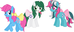 Size: 2420x1051 | Tagged: safe, artist:itoruna-the-platypus, derpibooru import, bow tie (g1), fizzy, gusty, earth pony, pony, twinkle eyed pony, unicorn, g1, bow, female, g1 to g4, generation leap, hair bow, mare, simple background, tail bow, transparent background, vector