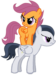 Size: 539x715 | Tagged: safe, artist:dreamcasterpegasus, rumble, scootaloo, age regression, angry, female, male, older, ponies riding ponies, riding, rumbloo, shipping, straight