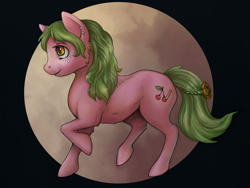 Size: 1024x768 | Tagged: safe, artist:pedigreeunicorn, oc, oc only, oc:cherry top, earth pony, pony, earring, female, freckles, raised hoof, solo