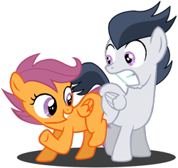 Size: 967x911 | Tagged: source needed, useless source url, safe, artist:dreamcasterpegasus, rumble, scootaloo, pegasus, pony, butt bump, butt to butt, butt touch, colt, female, filly, male, rumbloo, shipping, straight