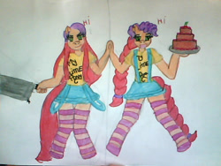 Size: 640x480 | Tagged: safe, artist:tayna1994, derpibooru import, oc, oc only, cake, clothes, socks, striped socks, traditional art