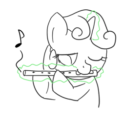 Size: 500x500 | Tagged: safe, artist:spicyhamsandwich, sweetie belle, flute, lineart, musical instrument, sketch, solo