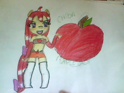 Size: 640x480 | Tagged: safe, artist:tayna1994, derpibooru import, oc, oc only, apple, chibi, solo, traditional art