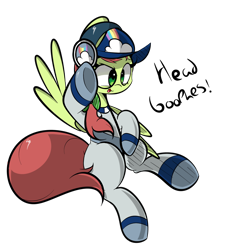 Size: 1280x1280 | Tagged: safe, artist:turtlefarminguy, derpibooru import, background pony, clothes, hat, headphones, solo, uniform