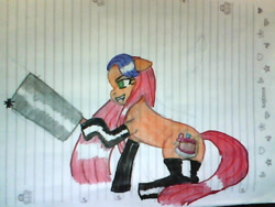 Size: 640x480 | Tagged: safe, artist:tayna1994, derpibooru import, oc, oc only, evil, knife, lined paper, solo, traditional art