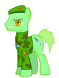 Size: 3000x4000 | Tagged: safe, artist:azure-vortex, derpibooru import, earth pony, pony, angry, beret, clothes, dog tags, flippy, glare, gritted teeth, happy tree friends, hat, looking at you, military, military uniform, ponified, simple background, solo, transparent background, uniform, vector, wide eyes