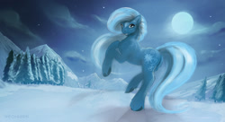 Size: 1880x1024 | Tagged: safe, artist:mechagen, oc, oc only, moon, night, scenery, snow, solo, unshorn fetlocks, winter